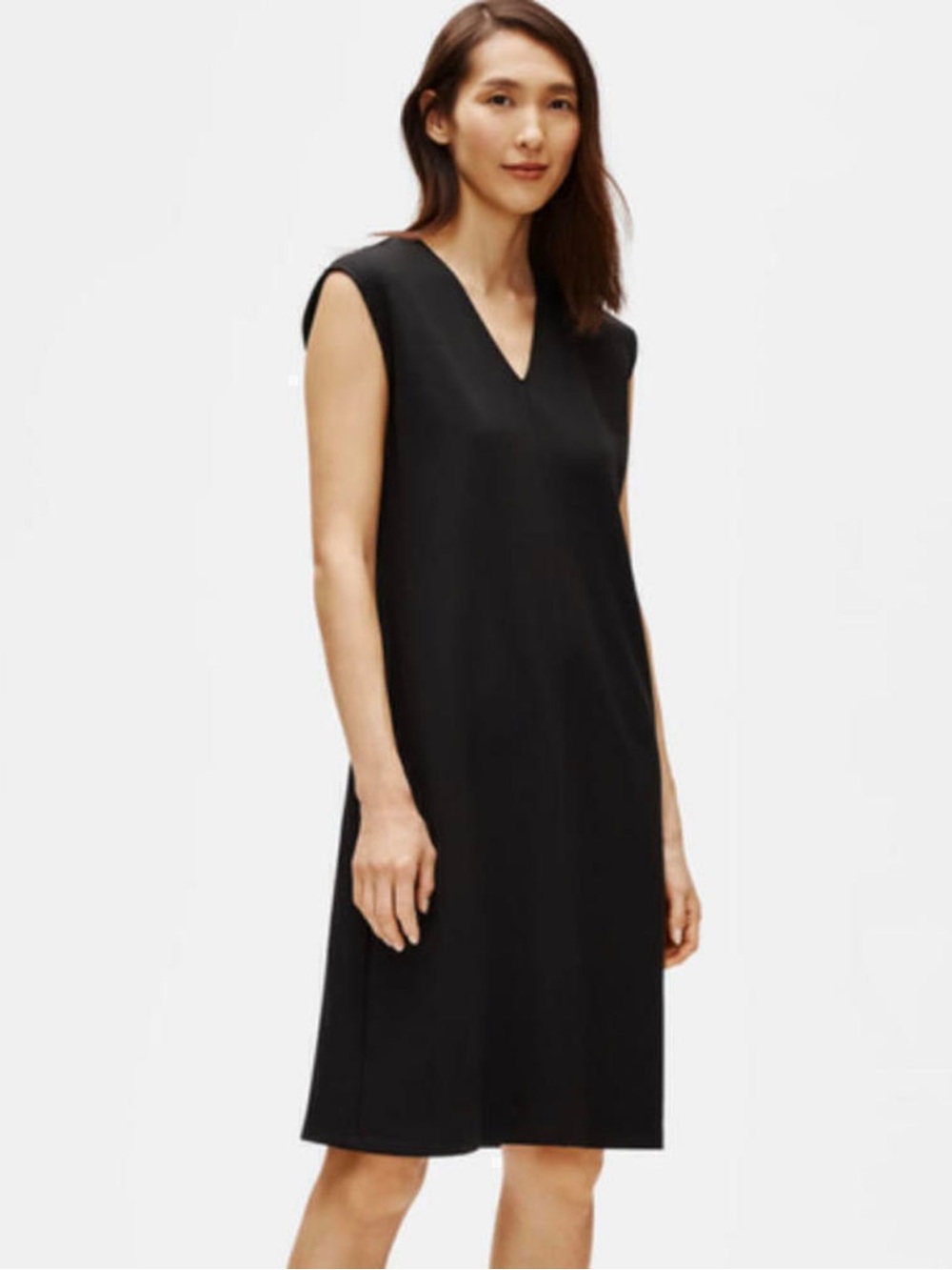 EILEEN FISHER black vneck sleeveless sheath dress